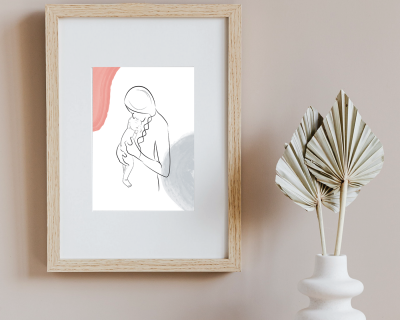 Mother and Baby Line Drawing | Minimalistic Line Art | Digital Download